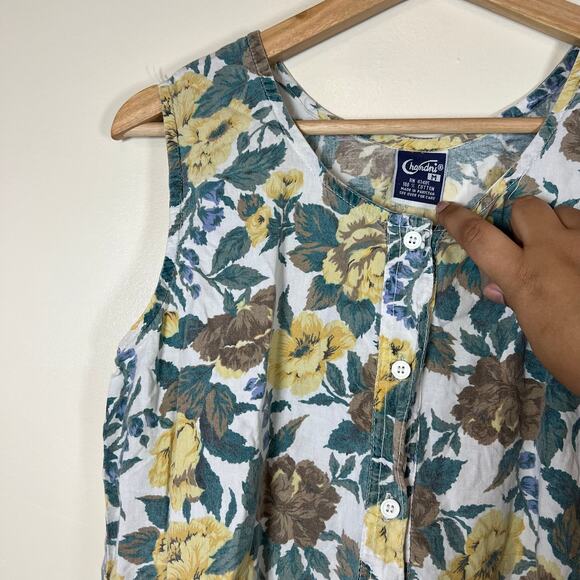 Women's Medium Sleeveless Vintage Chandri Yellow Flower Sundress - Picture 4 of 6